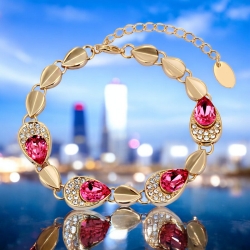 Hermosa Pulsera Dorada con Cristal Swarovski