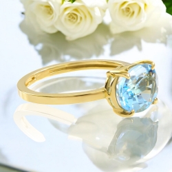 Anillo de Oro de 14K con Piedra Preciosa de Topacio Azul Genuino en Corte Ovalado