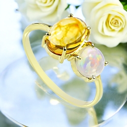 Anillo de Oro Amarillo 14K Con Opalo Mexicano Genuino