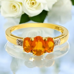 Anillo de Oro Macizo 14K con 3 Gemas de Ópalo Mexicano