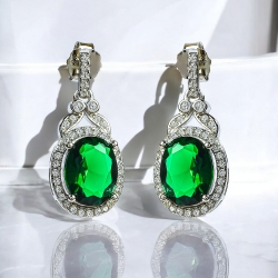 Set de Plata .925 Con Esmeralda Aretes y Dije