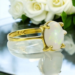 Anillo de Opalo Blanco Mexicano 14K Oro Amarillo