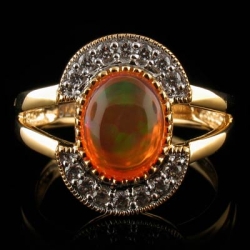 14K Gold Plated Quality Fire Opal Silver Ring