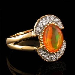 14K Gold Plated Quality Fire Opal Ring