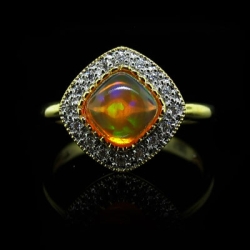 14K Gold Plated Quality Fire Opal Silver Ring
