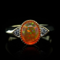 14K Gold Plated Quality Fire Opal Silver Ring