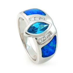 Australian Opal Ring with Blue Topaz