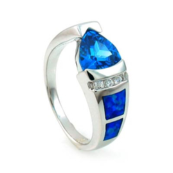 Blue Australian Opal Ring with Blue Topaz and CZ