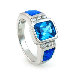 Blue Australian Opal Silver Ring with Blue Topaz