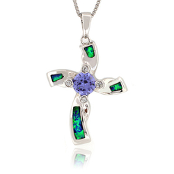 Australian Opal Cross Pendant with Tanzanite