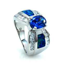 Hermoso Anillo de Opalo Azul y Tanzanita