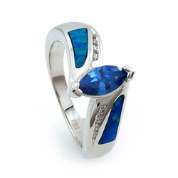 Marquise Cut Tanzanite Opal Silver Ring