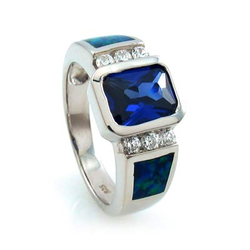 Tanzanite and Australian Opal Ring in .925 Silver