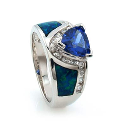 Australian Opal Ring with Tanzanite in .925 Silver