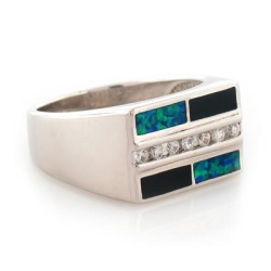 Australian Opal with Onyx Unisex Ring