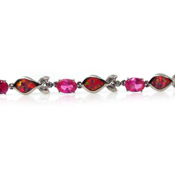 Pulsera Elegante de Plata de Ley .925 con Zafiro y Opalo Rosa