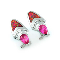 Beautiful Pink Sapphire and Pink Opal Silver Earrings