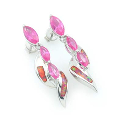 Australian Opal with Pink Sapphire Earrings