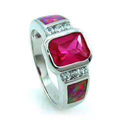 Pink Opal Emerald Cut Sapphire Silver Ring