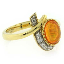 Anillo Unico con Opalo de Fuego en Plata y Chapa de Oro