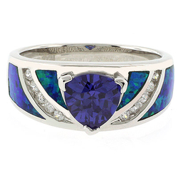 Opal Ring with Tanzanite in .925 Silver