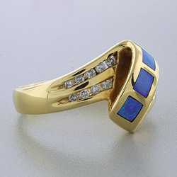 14k Solid Yellow Gold Australian Blue Opal Diamond Ring