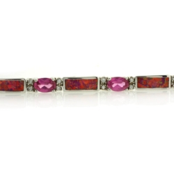 Pulsera Elegante de Plata de Ley .925 con Zafiro Rosa y Opalo Rosa