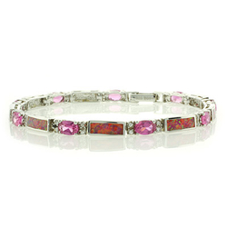 Pulsera Elegante de Plata de Ley .925 con Zafiro Rosa y Opalo Rosa