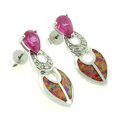 Aretes de Plata .925 con Piedras de Zafiro Rosa y Ópalo