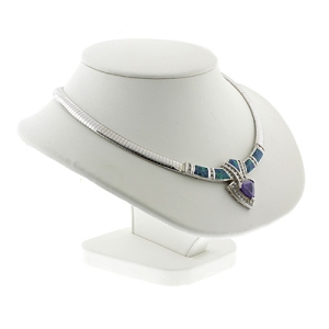 Hermoso Collar de Plata .925 con Tanzanita y Ópalo Australiano