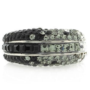 Anillo de Plata .925 con Cristales Swarovski Negros y Blancos