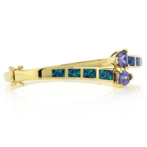 Brazalete de Plata de Ley con Baño de Oro 14K, Tanzanita y Opalo