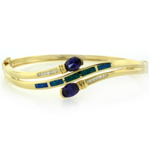 Brazalete de Plata .925 con Baño de Oro 14K, Tanzanita y Opalo Australiano