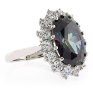 Huge Oval Cut Mystic Topaz Princess Kate Style Silver Ring