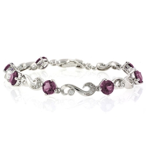 Pulsera de Plata de Ley .925 con Gemas de Alejandrita (Rosa/Morado)