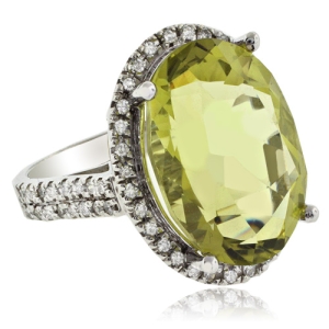 Anillo de Oro Blanco 14K con Citrina Amarilla Natural