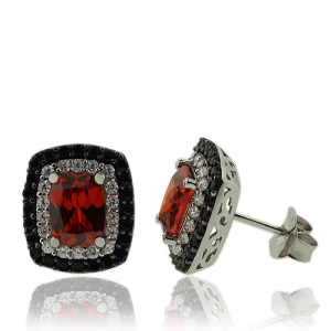 Gran Par de Aretes de Plata con Zirconia y Ópalo de Fuego Esmeralda