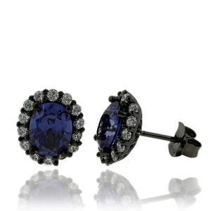 Aretes de Plata Negra Con Tanzanita y Zirconia