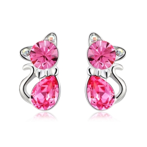 Aretes de Gatito de Cristal Swarovski Color Rosa