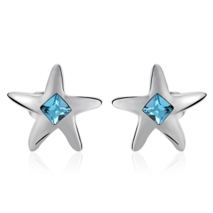 Aretes de Cristal Swarovski Color Azul en Forma de Estrella