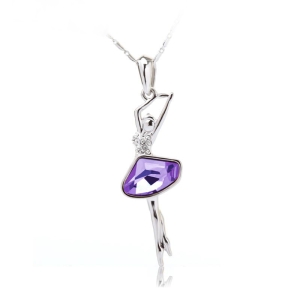 Collar Bailarina Azul Swarovski con Baño de Oro Blanco 18K