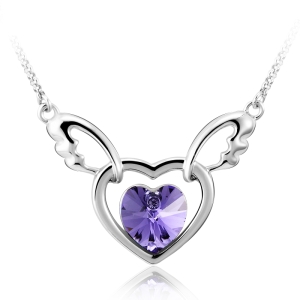 Collar de Cristal Swarovski Color Morado Chapado en Rodio en Forma de Corazón