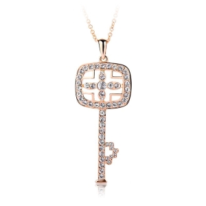 Collar de Llave con Cristal Swarovski y 18k Baño de Oro Rosa