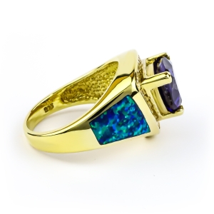 Anillo de Plata con Baño de Oro, Tanzanita y Opalo Azul