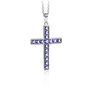 Collar Cruz de Tanzanita con Cadena de Plata de 40 mm x 24 mm