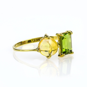 Anillo de Oro Amarillo 14K Opalo Con Peridoto Genuino