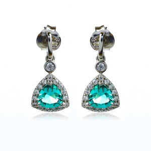 Aretes de Paraiba Corte Trillion en Plata .925