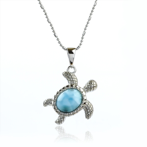 Dije de Tortuga de Mar Larimar Genuina Con Plata de Ley
