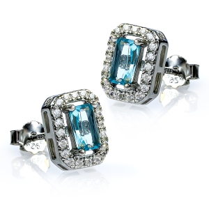 Aguamarina Aretes de Plata 10 mm x 8 mm