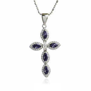 Cruz de Plata Con Amatista y Zirconia